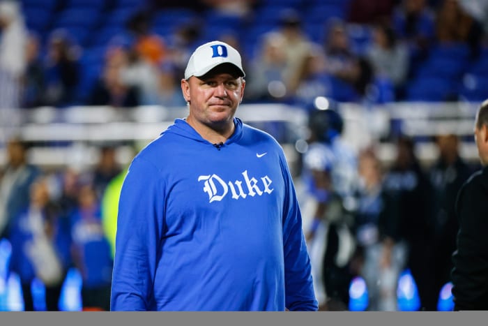 Oct 14, 2023; Durham, North Carolina, USA; Duke Blue Devils head coach Mike Elko before the first half of the game against North Carolina State Wolfpack at Wallace Wade Stadium.